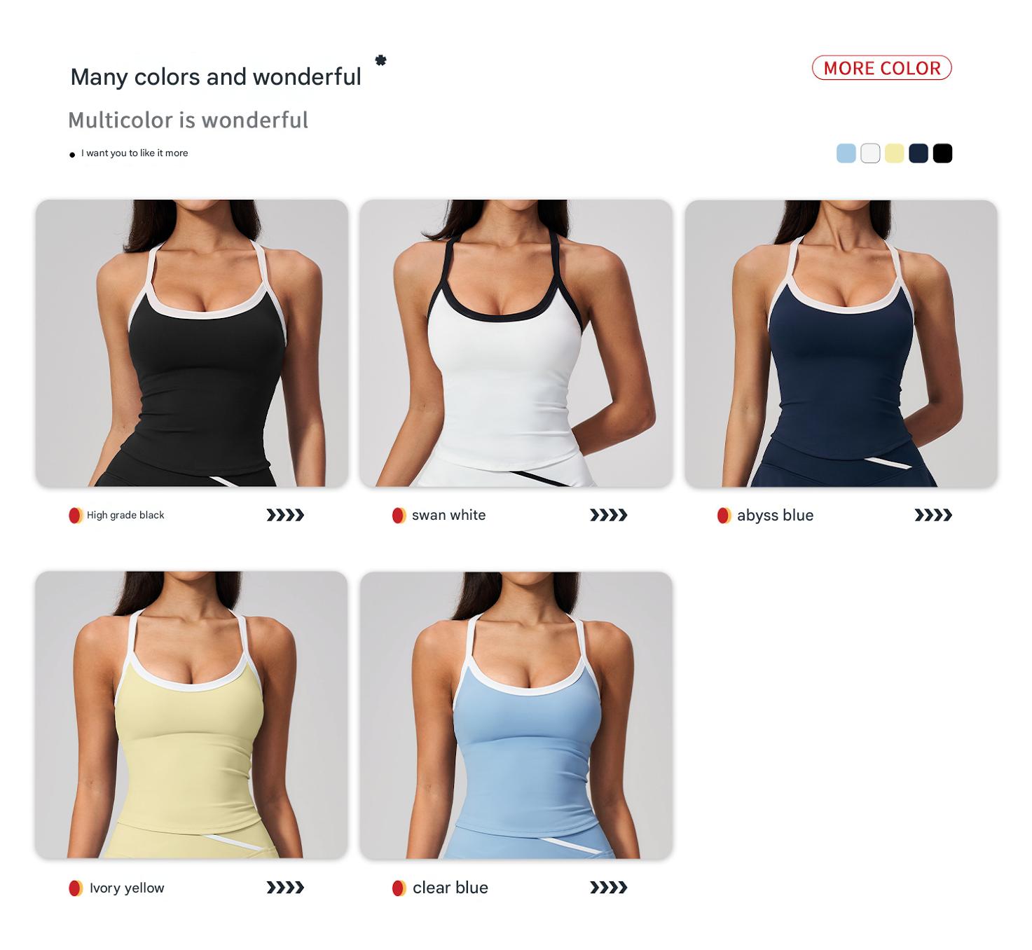 Women's Black White Trim Padded Yoga Tank Top - 图片 3