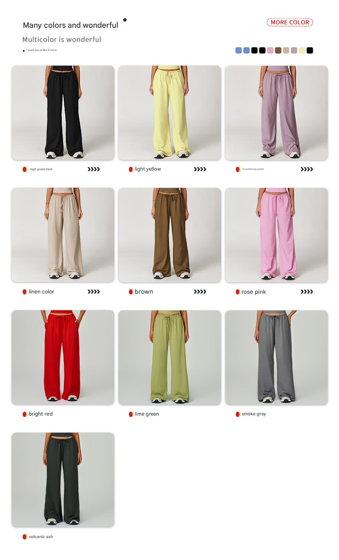 Women's Light Gray Drawstring Wide Leg Yoga Pants - 图片 3