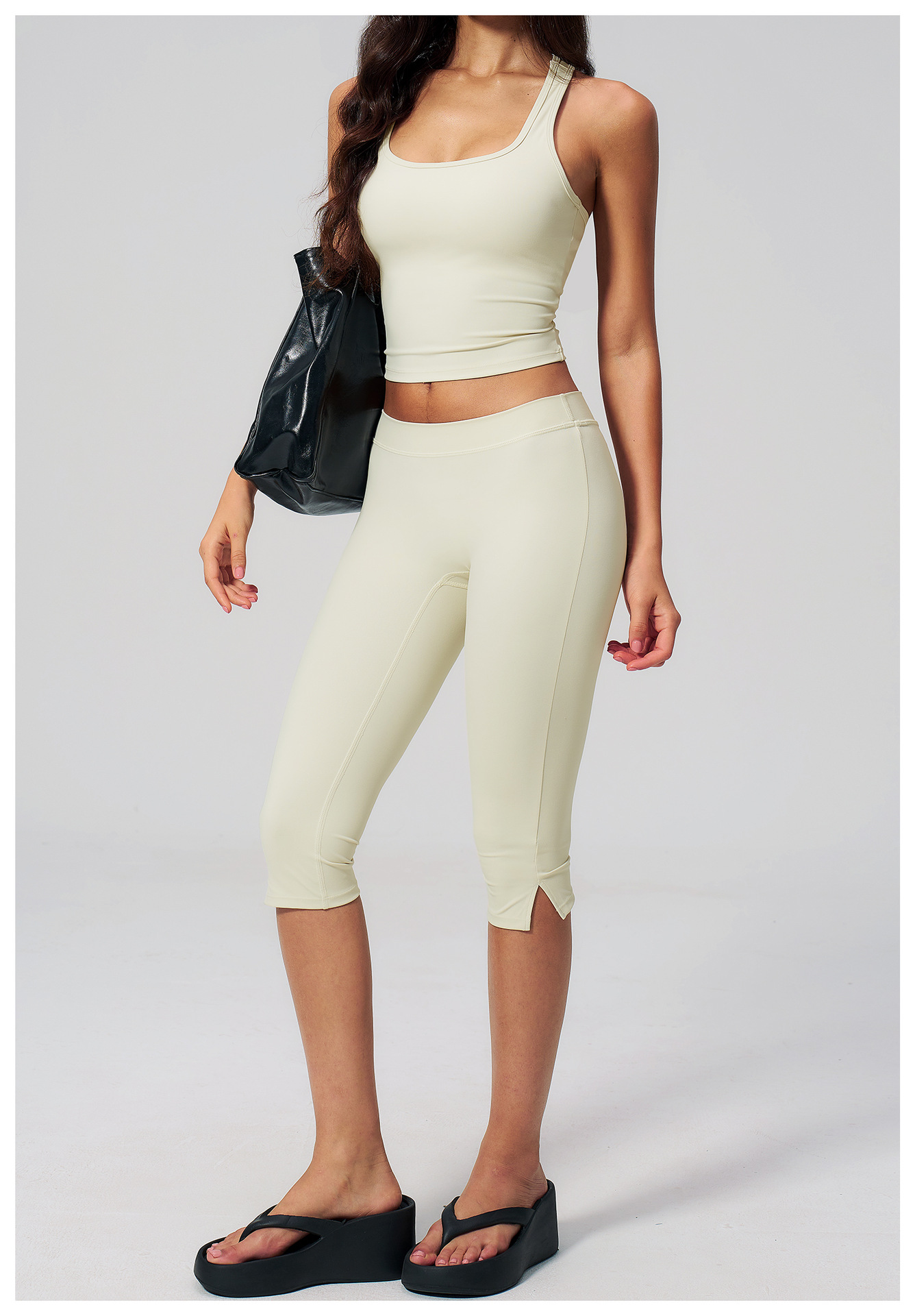 Women's Black High Waist Capri Yoga Leggings - 图片 8