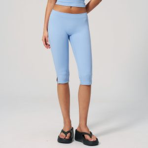 Women's Baby Blue High Waist Capri Yoga Leggings
