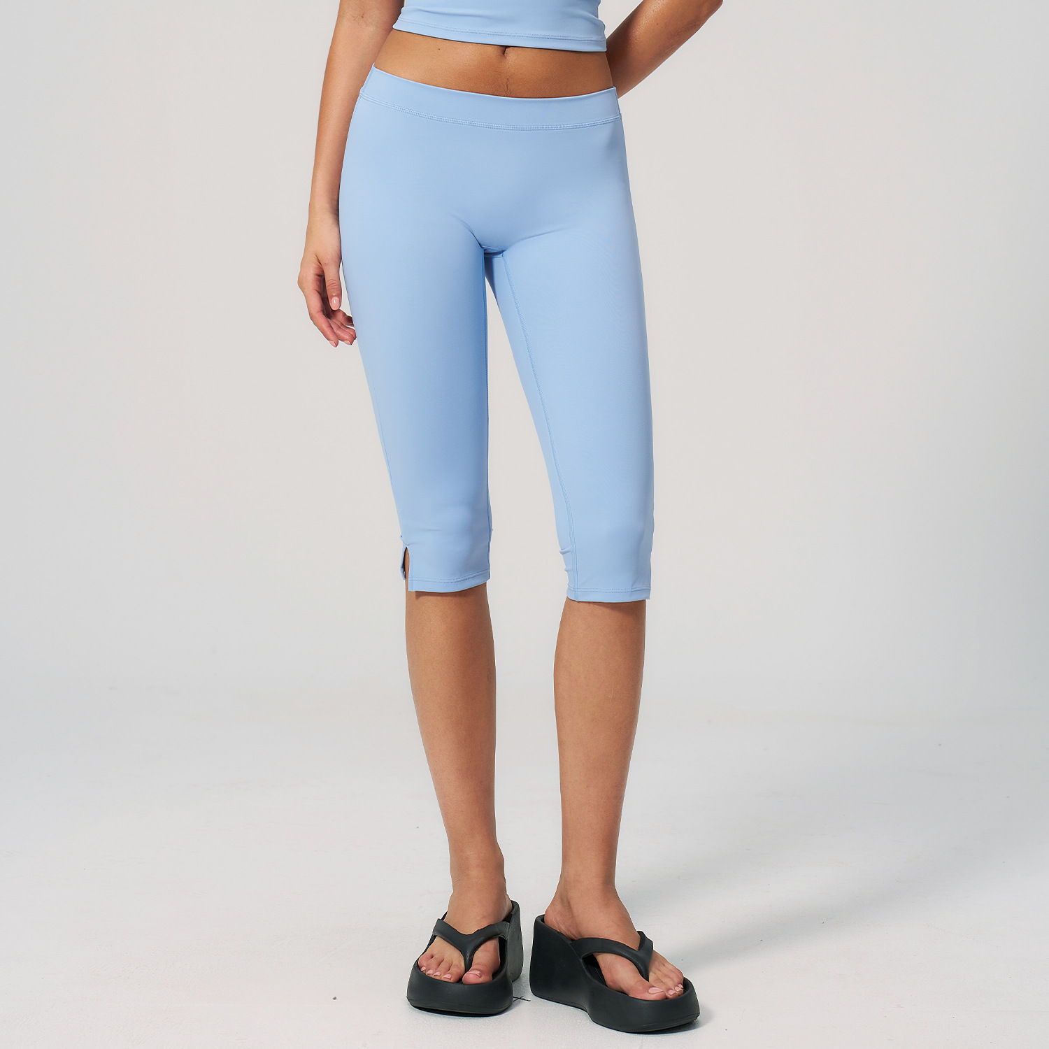 Women's Baby Blue High Waist Capri Yoga Leggings