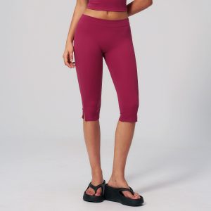 Women's Wine Red High Waist Capri Yoga Leggings