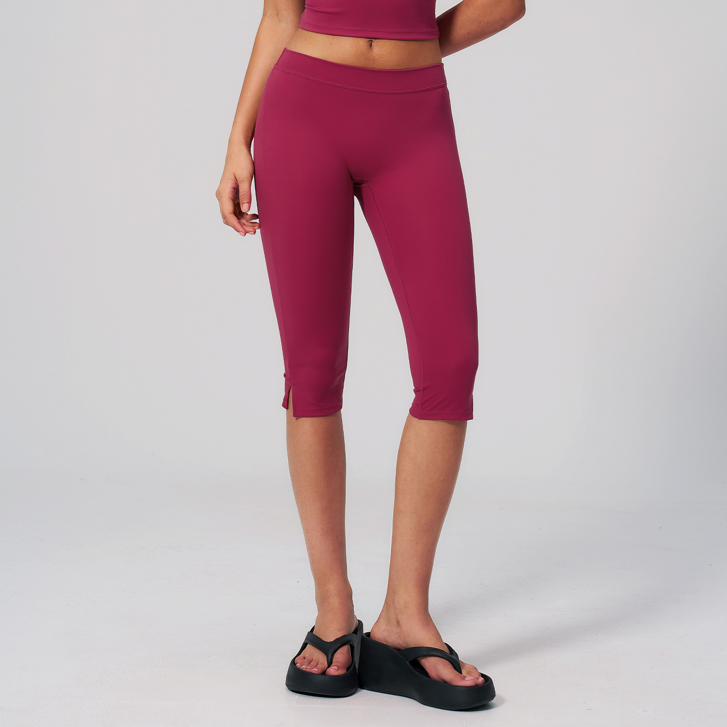 Women's Wine Red High Waist Capri Yoga Leggings