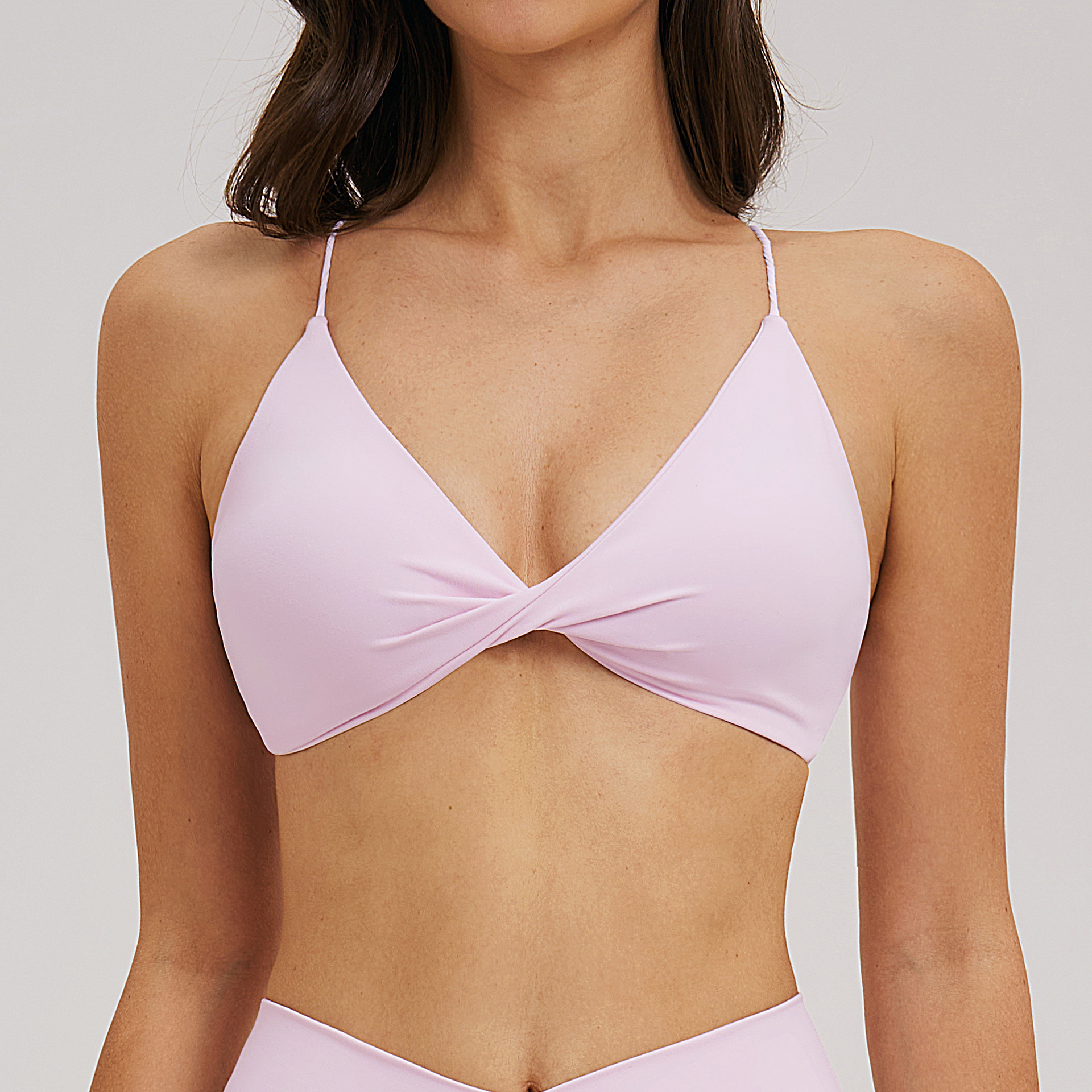 Women's Light Pink Twist Front Wireless Yoga Sports Bra