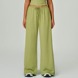 Women's Olive Green Drawstring Wide Leg Yoga Pants