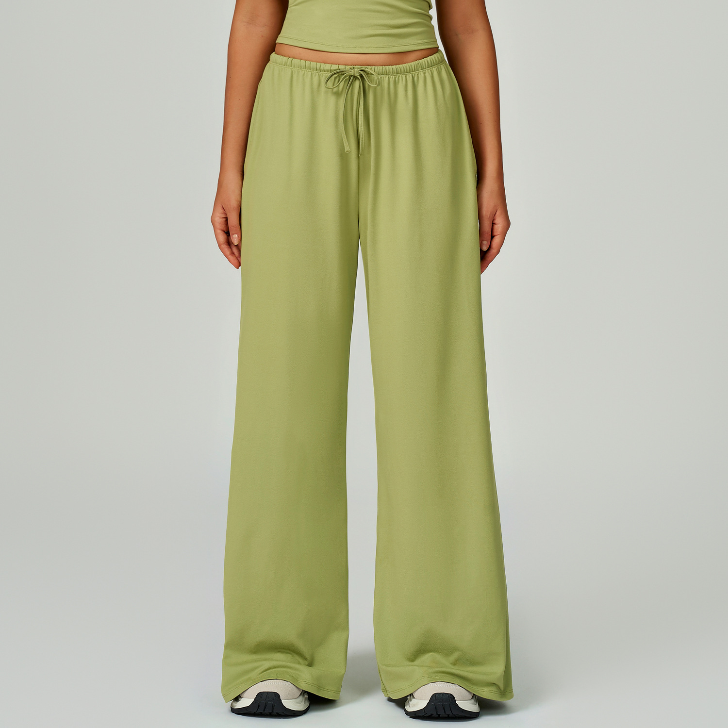 Women's Olive Green Drawstring Wide Leg Yoga Pants