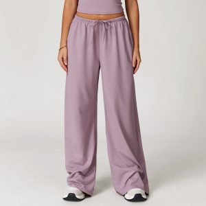 Women's Lavender Purple Drawstring Wide Leg Yoga Pants