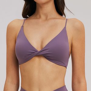 Women's Dusty Purple Twist Front Wireless Yoga Sports Bra