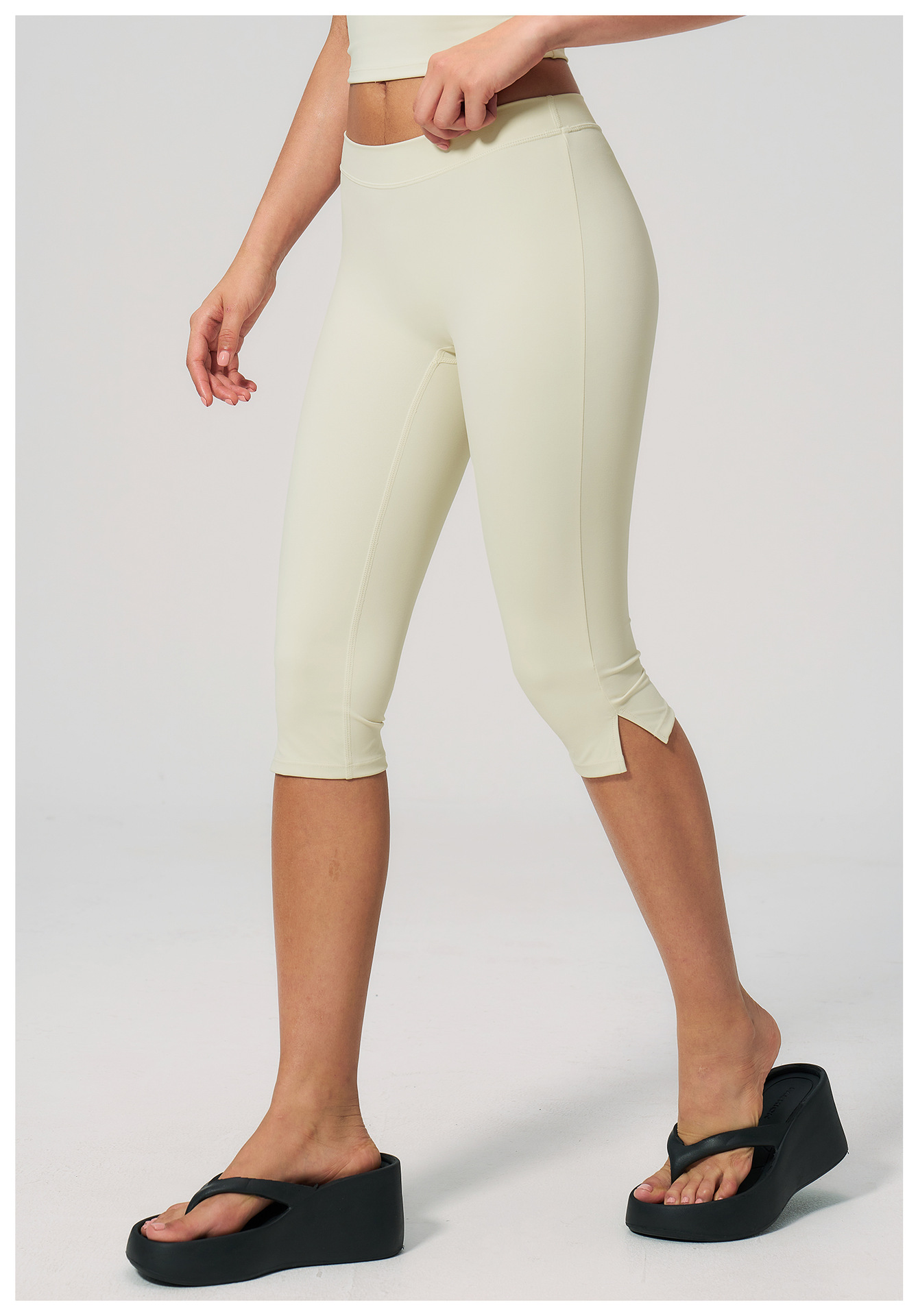 Women's Black High Waist Capri Yoga Leggings - 图片 6