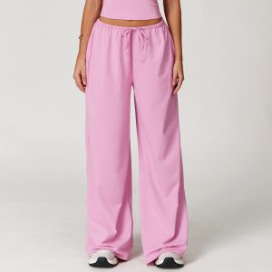 Women's Pastel Pink Drawstring Wide Leg Yoga Pants